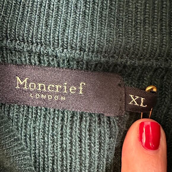 Moncrief Sweater Mens XL Dark Green Knit Pullover Quarter Zip Wool Cashmere NWT - Picture 6 of 9
